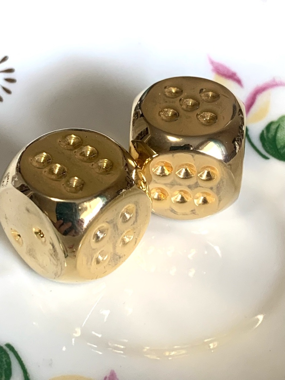 Gold Dice Cufflinks - Shiny Metal Domino Style